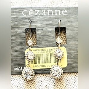 Cezanne crystal dangle earrings silver tone NWT
